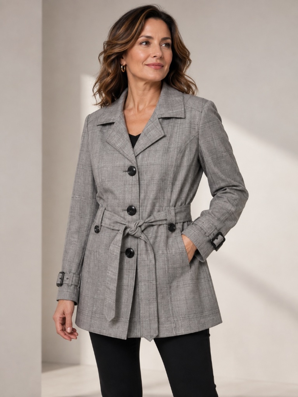 Reitmans Tailored Grey Belted Jacket | Modern Trench-Inspired Silhouette